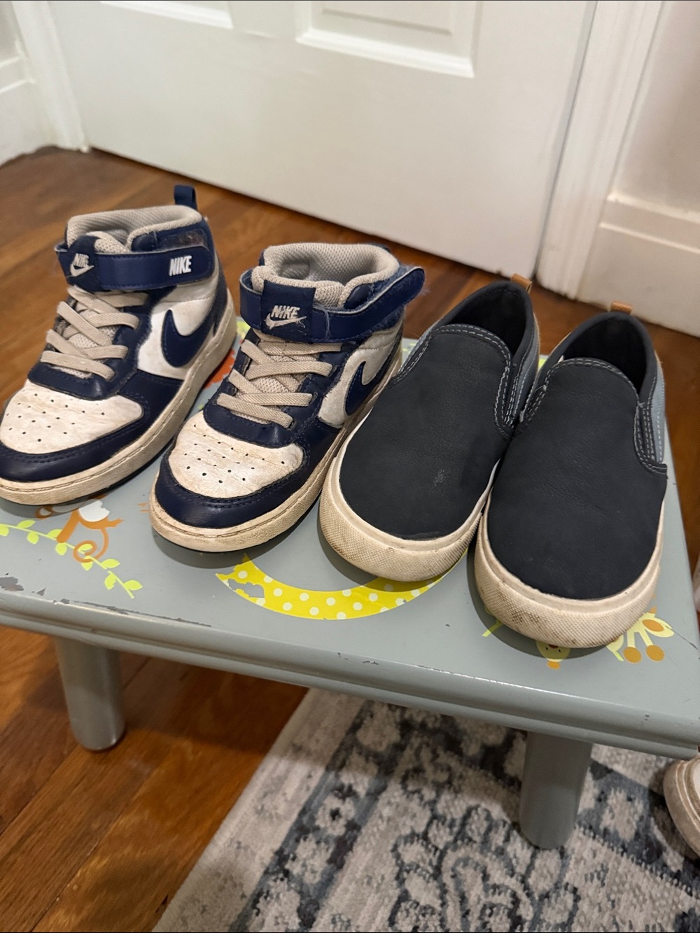 Nike Kids Navy and White High-Top Sneakers with Hook-and-Loop Strap